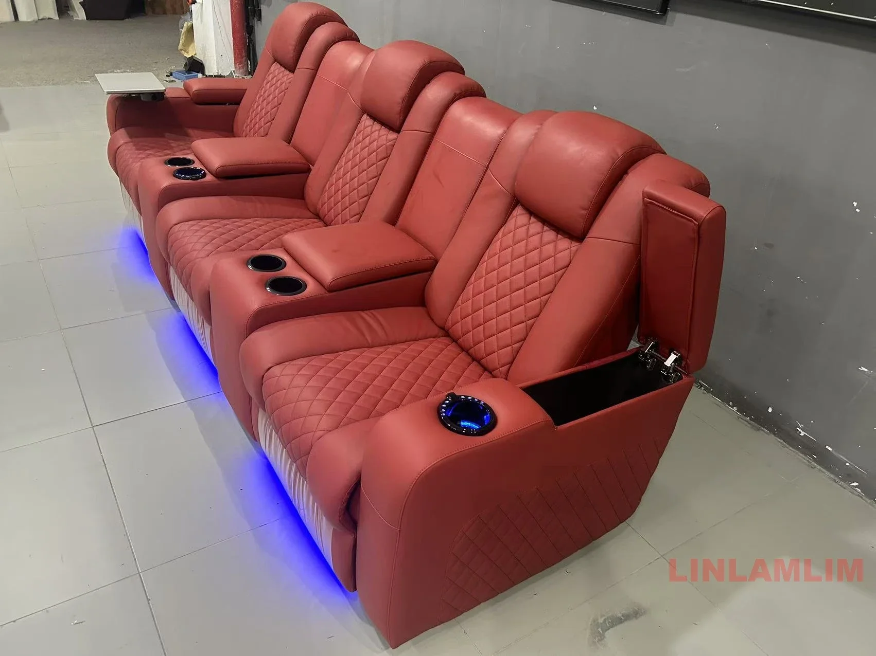 Linlamlim Luxury 3-Seat Recliner Sofa with Cup Holders, Leather Home Theater Seating, Cinema Recliner Couch with Center Console image 4