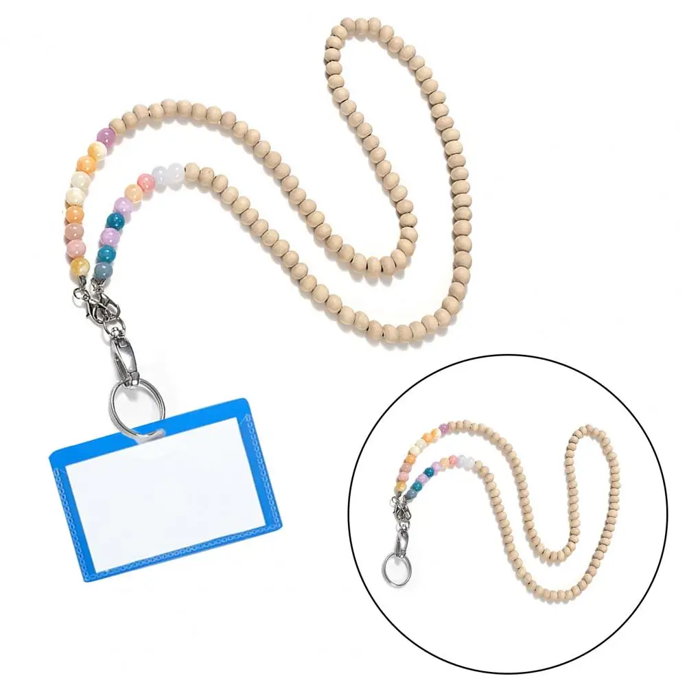 Wooden Bead Lanyard Key Card Lanyard Stylish Beaded Lanyard Id Badge Holder Natural Wood Beads Work Card for Women for Cruise