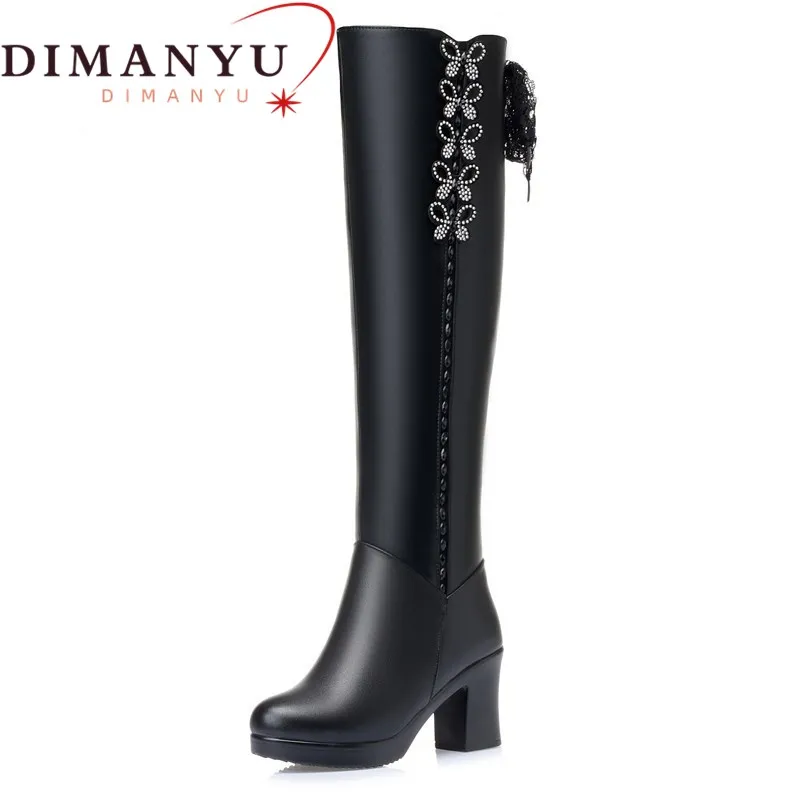 

DIMANYU Winter Thigh High Boots Women Genuine Leather High Heel Fashion Women Long Boots Natural Wool Warm Riding Boots Women