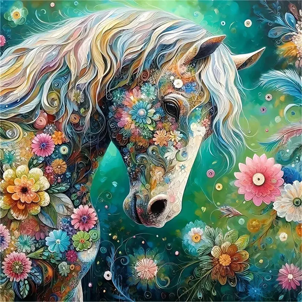 Diamantmalerei Pferd Tier Vollrunde Diamant-Stickerei Blumen-Mosaik Kunst Wanddekoration