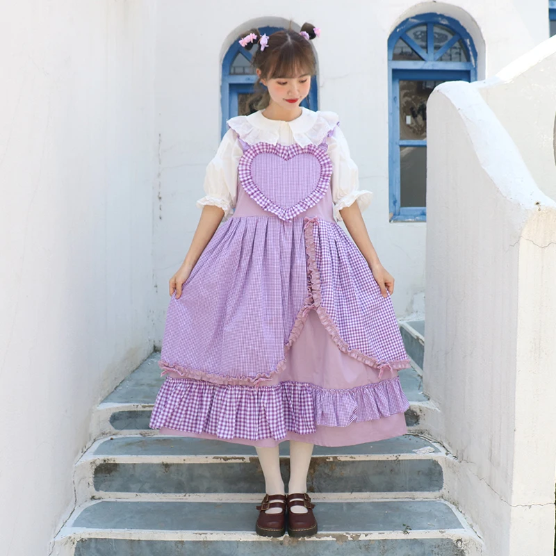 Robe d'été à bretelles violette pour fille, tenue de princesse à volants, taille haute, style victorien, kawaii, cosplay