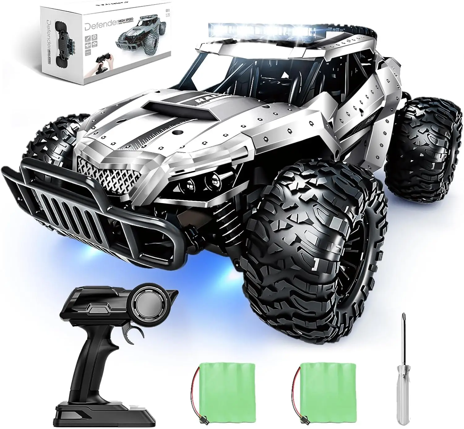 

1/16 Scale High-Speed RC Monster Truck for All Terrains, with Rechargeable Batteries & Lights, Gift for Kids Adults