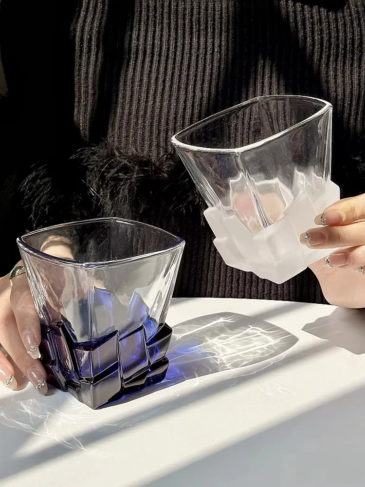 Creative Light Luxury Space Gold Ice Cube Cup Artistic Sense High-end Glass Wine Whiskey Water Juice Drink Cup view 4