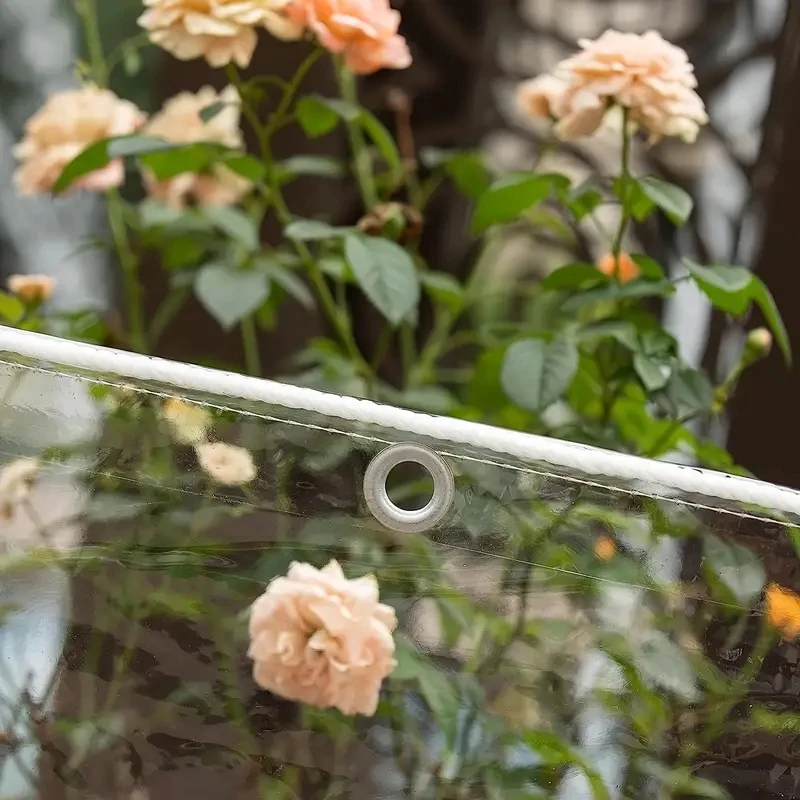 Transparente PVC-Sonnenschutzplane für den Außenbereich, wasserdicht, winddicht, mit 50 cm Abstandslöchern für den Innenhof oder Balkon, transparentes, wasserdichtes Gewebe, Öltuch. – Detail 4