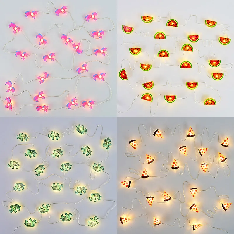 2M Flamingo Unicorn LED String Light Garland Hawaii Party Decoration Pineapple Pizza Cactus Fairy Light Wedding Holiday Lighting