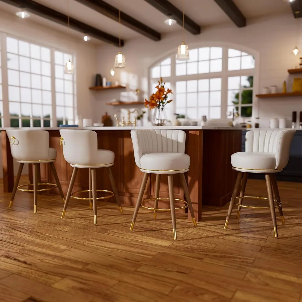 

Counter Height Bar Stools Set of 4, Swivel BarStools with Back, 24 H Seat Height Upholstered Kitchen Stools with Wood Legs.
