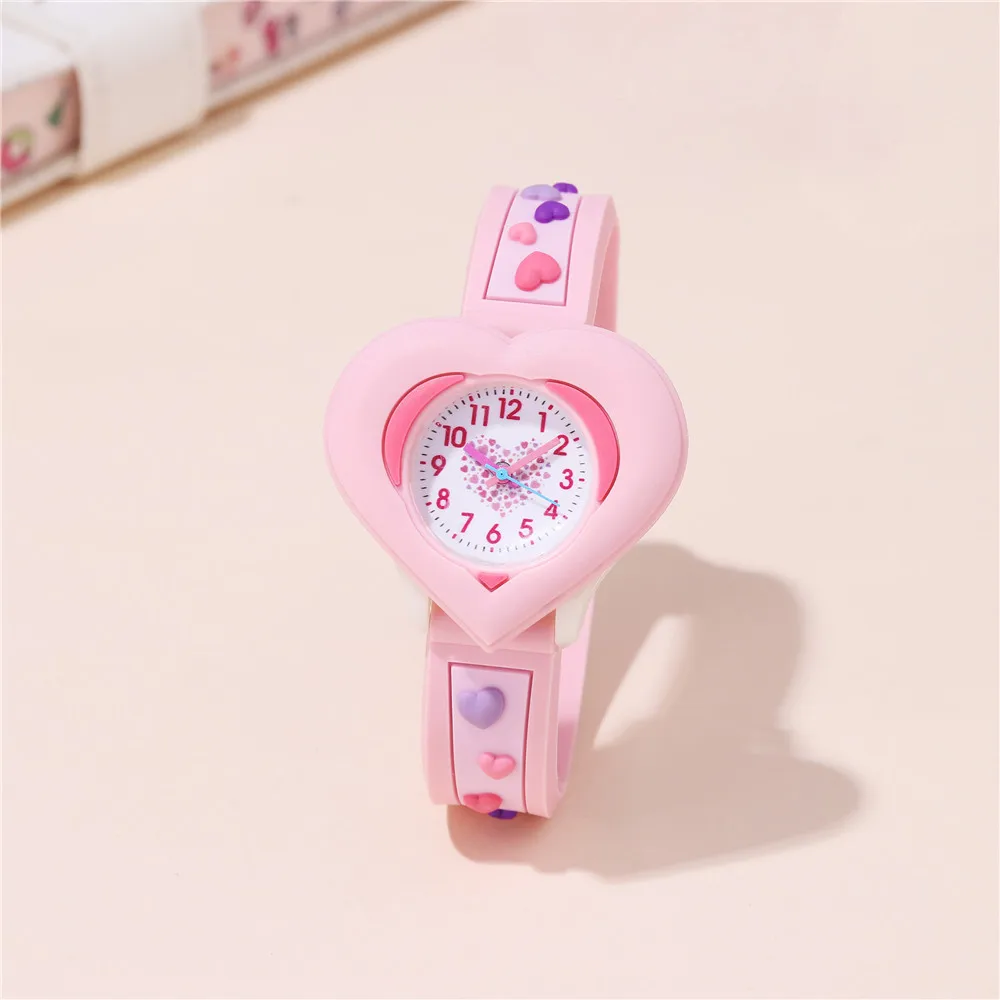 

Love Heart Children's Student 3D Quartz Watch Learn To Recognize The Time Send Gifts Silicone Cute Personalized Children's Watch