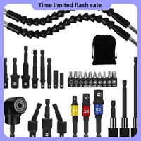A40T 31 Pcs Flexible Drill Bit Extension Set, 105° Right Angle Drill Attachment, Rotatable Joint Socket ,Hex Socket Adapter Dura