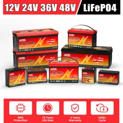 12V 24V 36V 48V LiFePO4 Battery 50Ah 60Ah 100Ah 200Ah 300Ah Lithium Iron Phosphate Battery Pack Rechargeable Batteries for RV