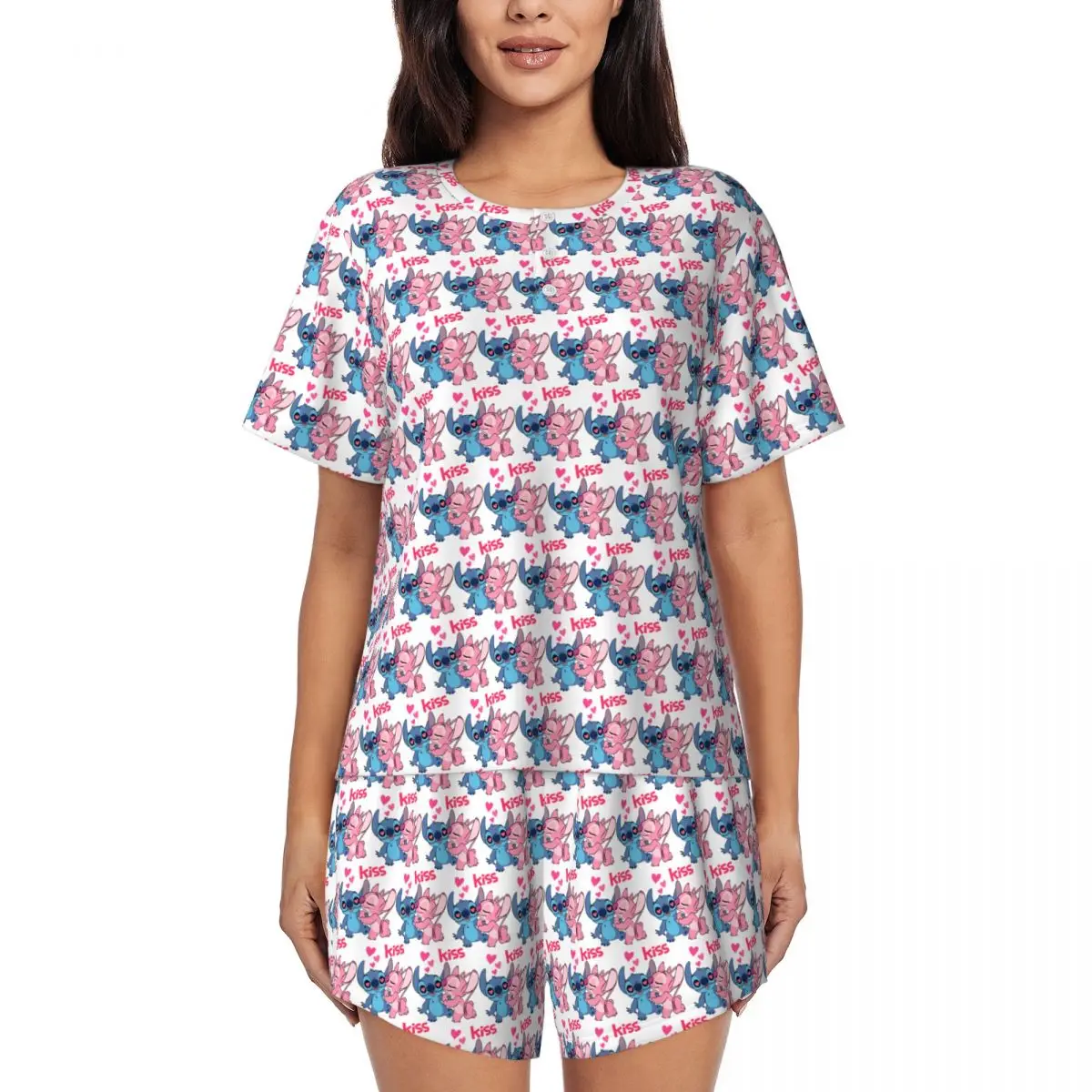 

Women's Stitch TV Cartoon Animation Pajamas Set Custom Print Short Sleeve Sleepwear Loungewear Pjs 2 Piece Sets