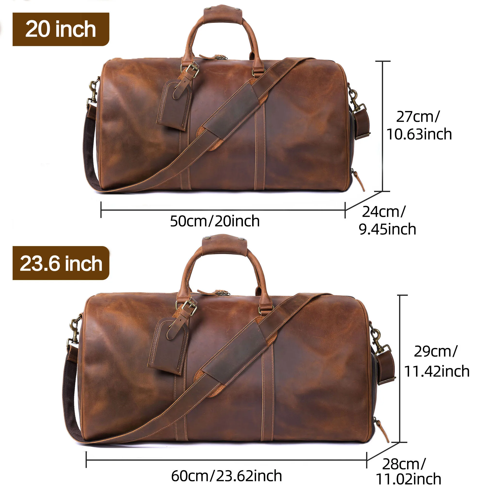 S.WORKER Vintage Vollnarbenleder Herren-Reisetasche Handgefertigte Weekender-Reisetasche – Detail 3