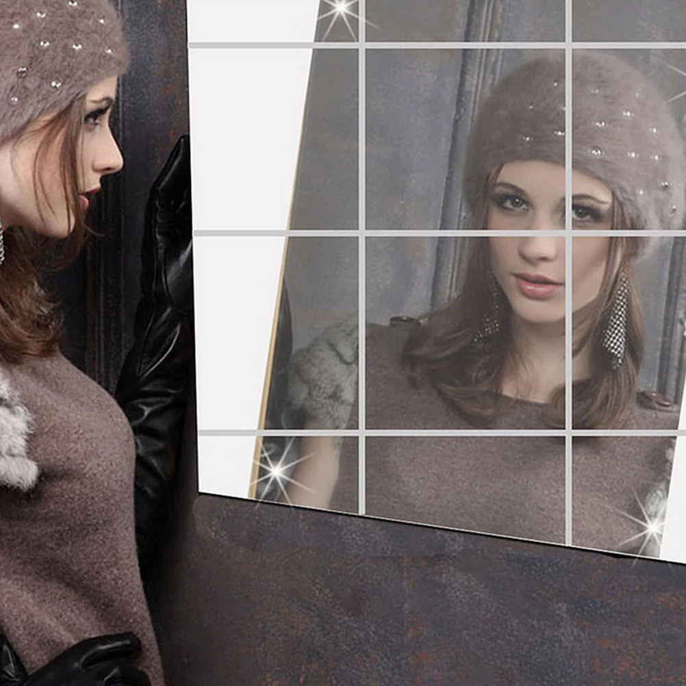 

15Pcs Adhesive Mirror Decals Smooth Texture Creative DIY Home Decoration Tiles Mirror Films Wall Paster Mirrors