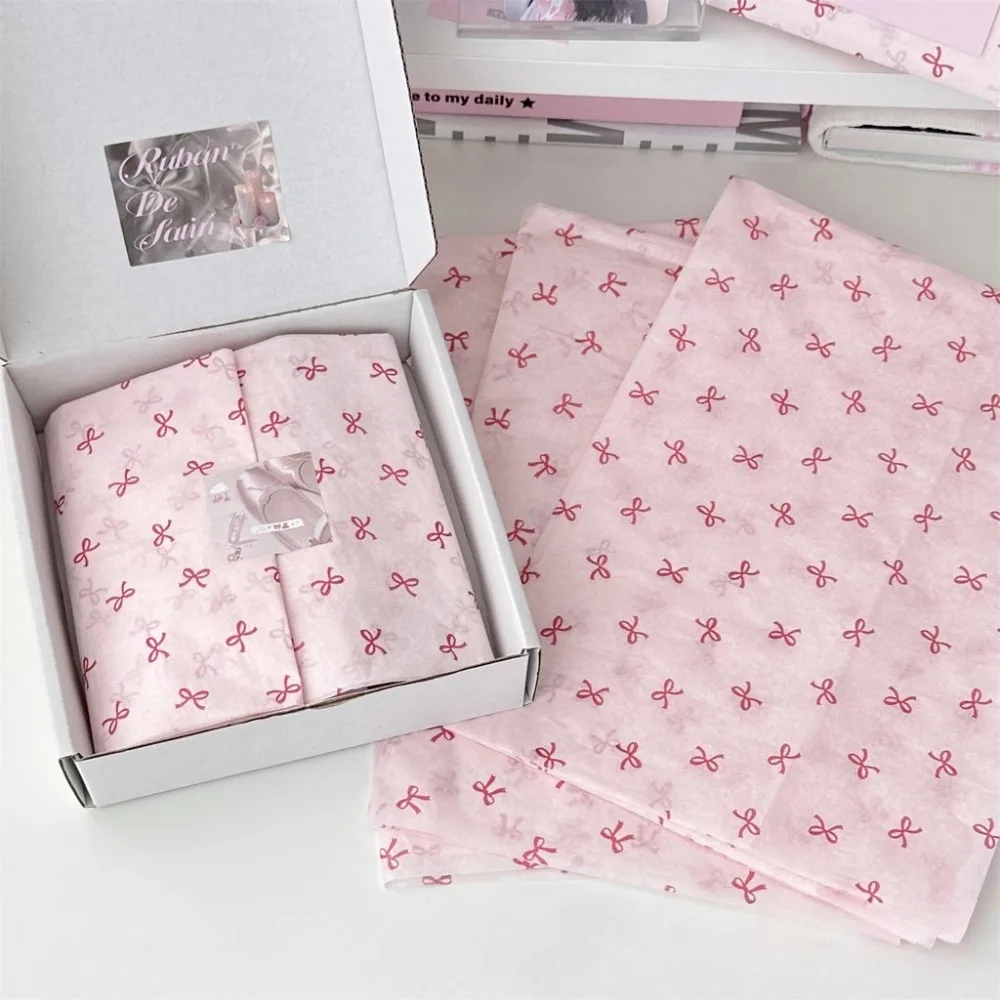 20 sheets Pink Bow Pattern Ins Ballet Bow Copy Paper Flower Bouquet Packaging Paper Diy Gift Packaging Materials Snow Pear Paper