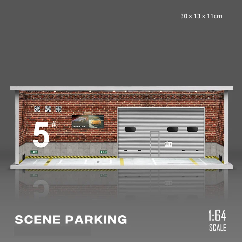 Modelo de estacionamento simulado 1/64, cena em miniatura, montagem em pvc com luz, modelo de espaço de estacionamento, estrutura de exibição