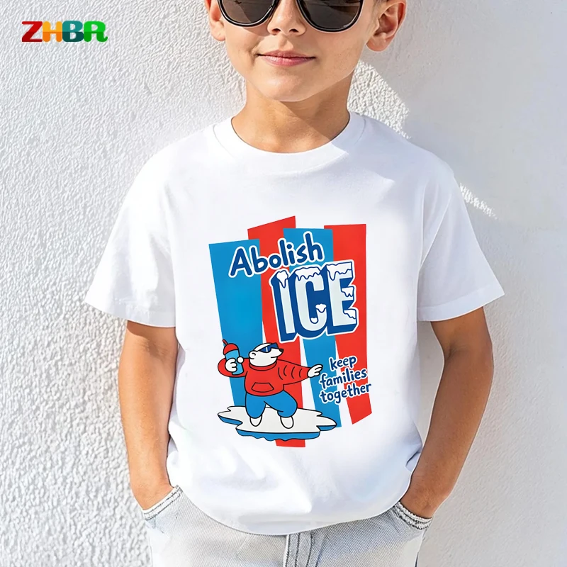 Kids T Shirt Funny Abolish ICE Polar Bear T-shirt Summer Cotton Short Sleeve Tops Boys Girls Casual Tees Children Clothing Tops