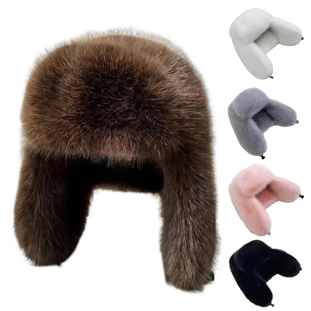 2025 New Hot Selling Fuzzy Faux Fur Skin Women's Thick Fur Hat For Winter Warmth, Women's Fashion With Earmuffs Hat Outdoor