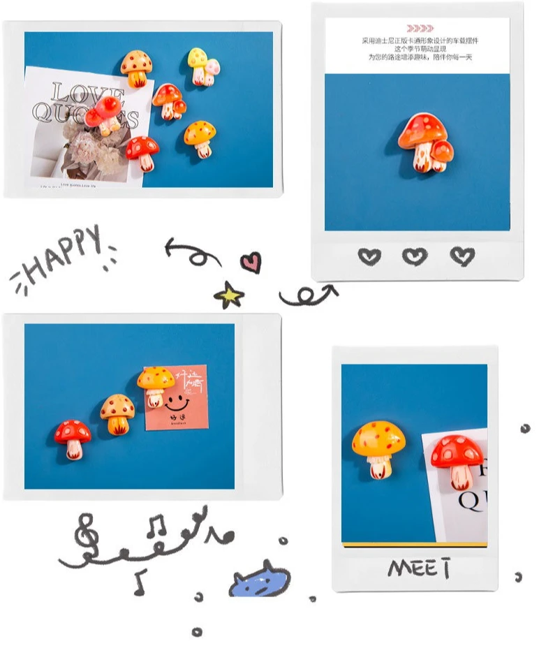 6 Stück niedliche, bunte Pilz-Kühlschrankmagnete, Fotowand, Pinnwand, Dekoration, magnetische Aufkleber, Heimdekoration, Geschenk – Detail 2