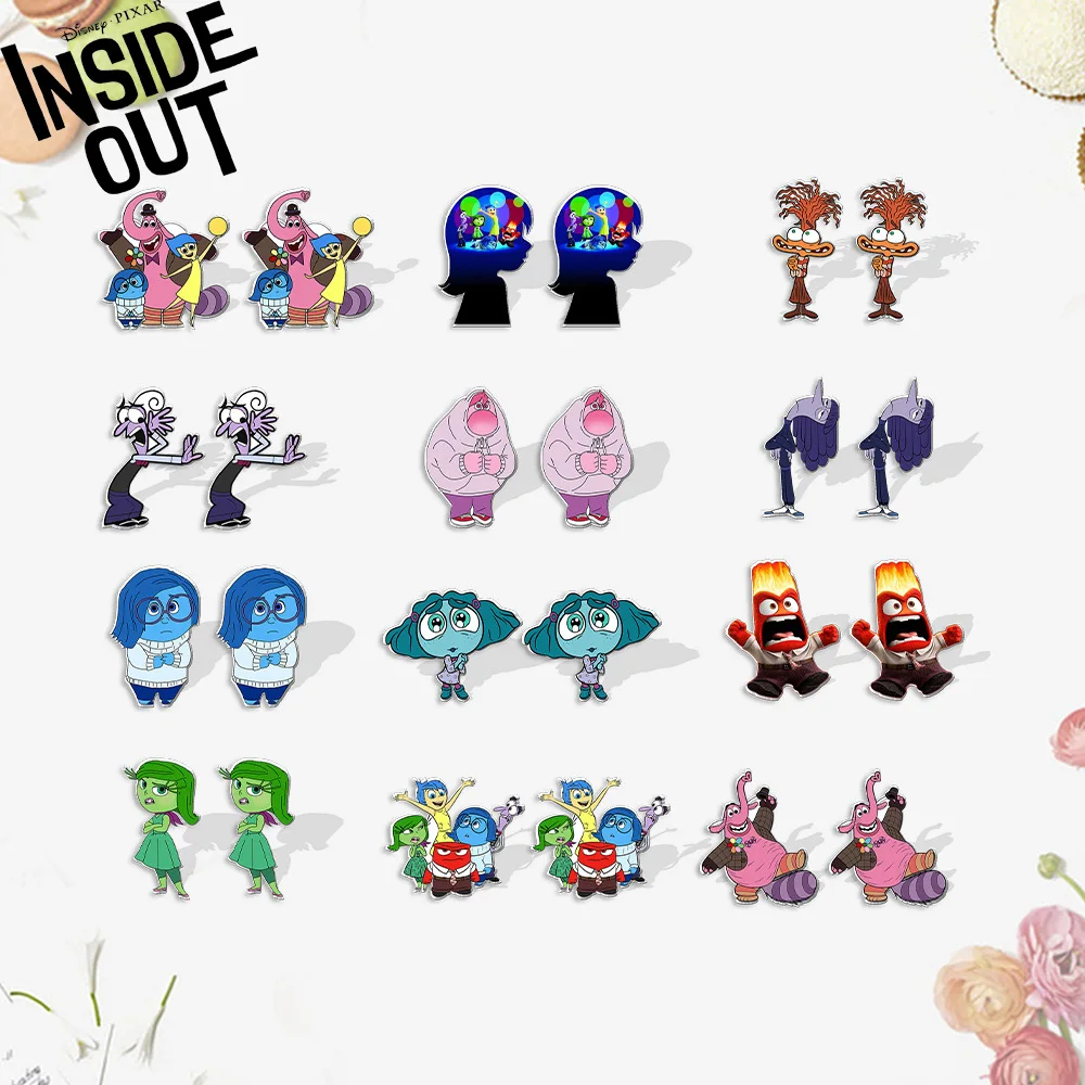 Inside Out 2 Disney Cartoon Earrings Bing Bong Joy Sadness Anger Disgust Anime Figure Ear Accessories Girls Decoration Gifts