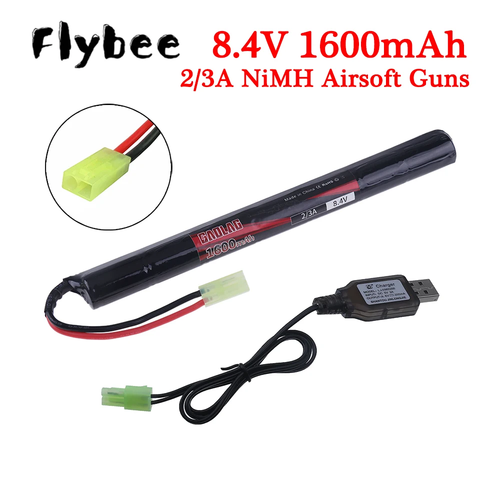 Airsoft Guns Battery 2/3A 8.4V 1600mAh Battery with Mini Tamiya connector And USB Charger For Cyma AK47 AEG'S rosman Pulse R76