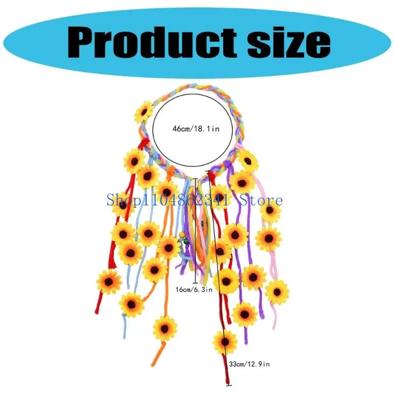 5asd Flower Hippie Headband Floral Crown Sunflowers Hair Accessories Beads Adjust