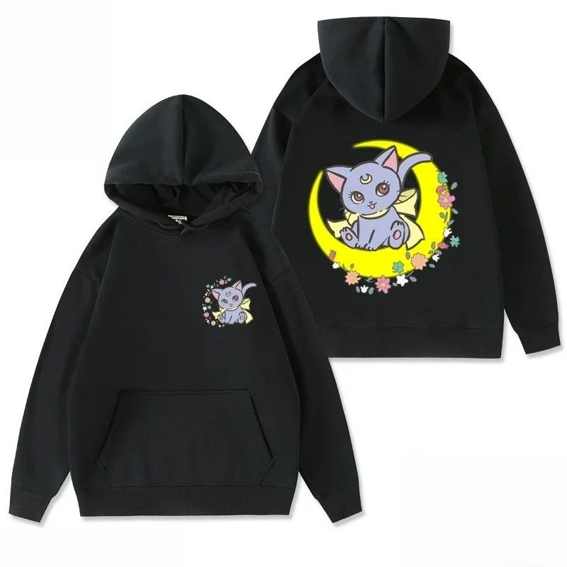 

Sailor Moon 2025 New Hot Fashion Luna Artimis Cute Cat Cartoon Pattern Print Hooded Loose Men's and Women's Sweater