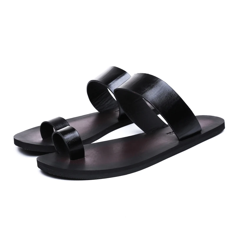 Summer Hot Men Fashionable Slippers PU Black Lightweight and Comfortable One-piece Beach Sandals Size 39-47 Men Slippers