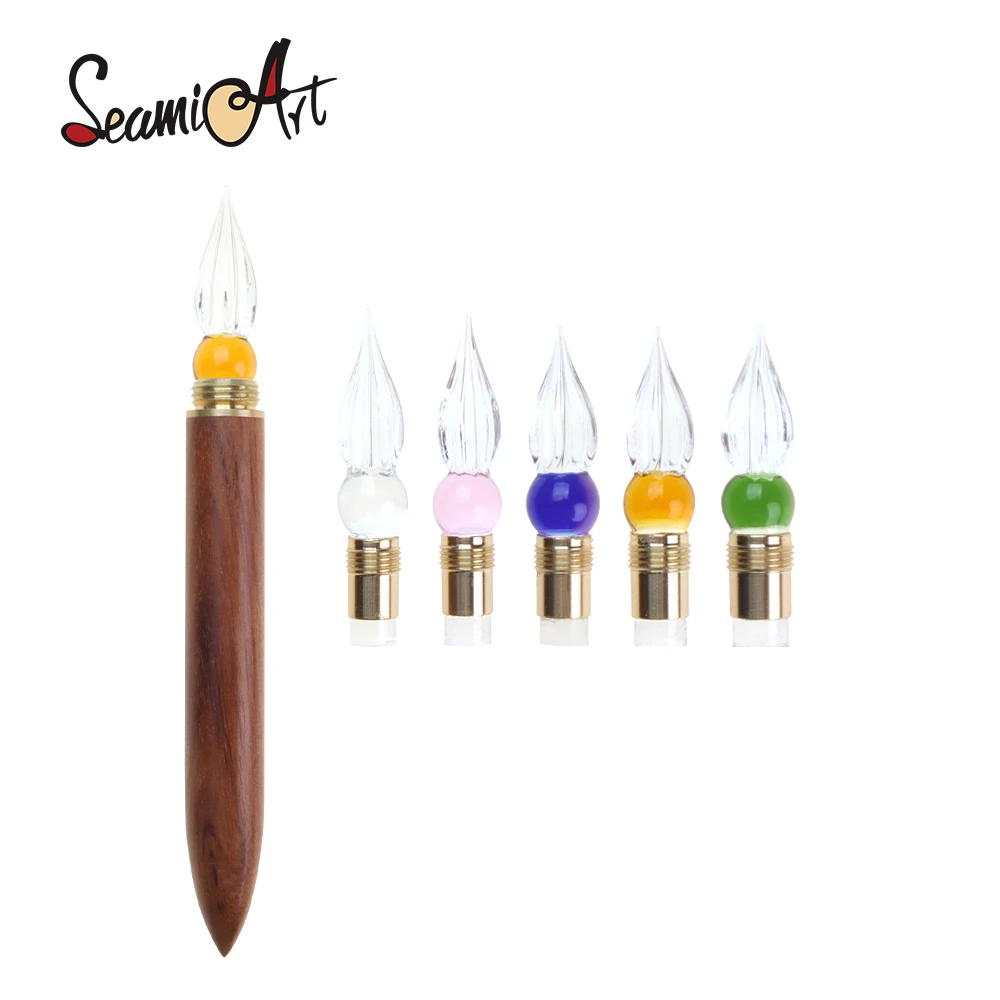 

Ручка-кисть SeamiArt с деревянной ручкой и 1 сменным стеклянным наконечником для каллиграфии, для студентов, для письма, канцелярские принадлежности, товары для творчества