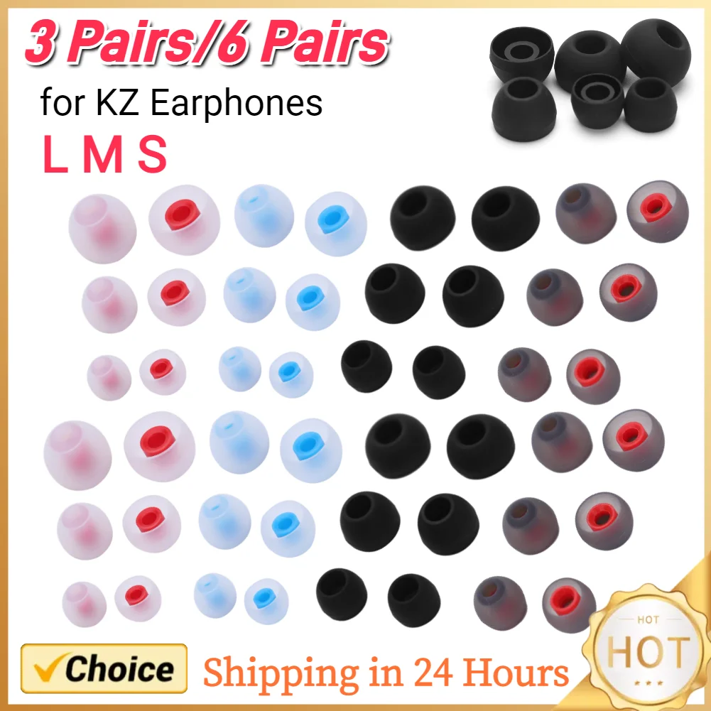 Wireless In Ear Earphone Eartips 3/6 Pair 6pcs L M S Comfortable Silicone Elastic Earbuds Replacement Universal for KZ LZ A4 DZ9