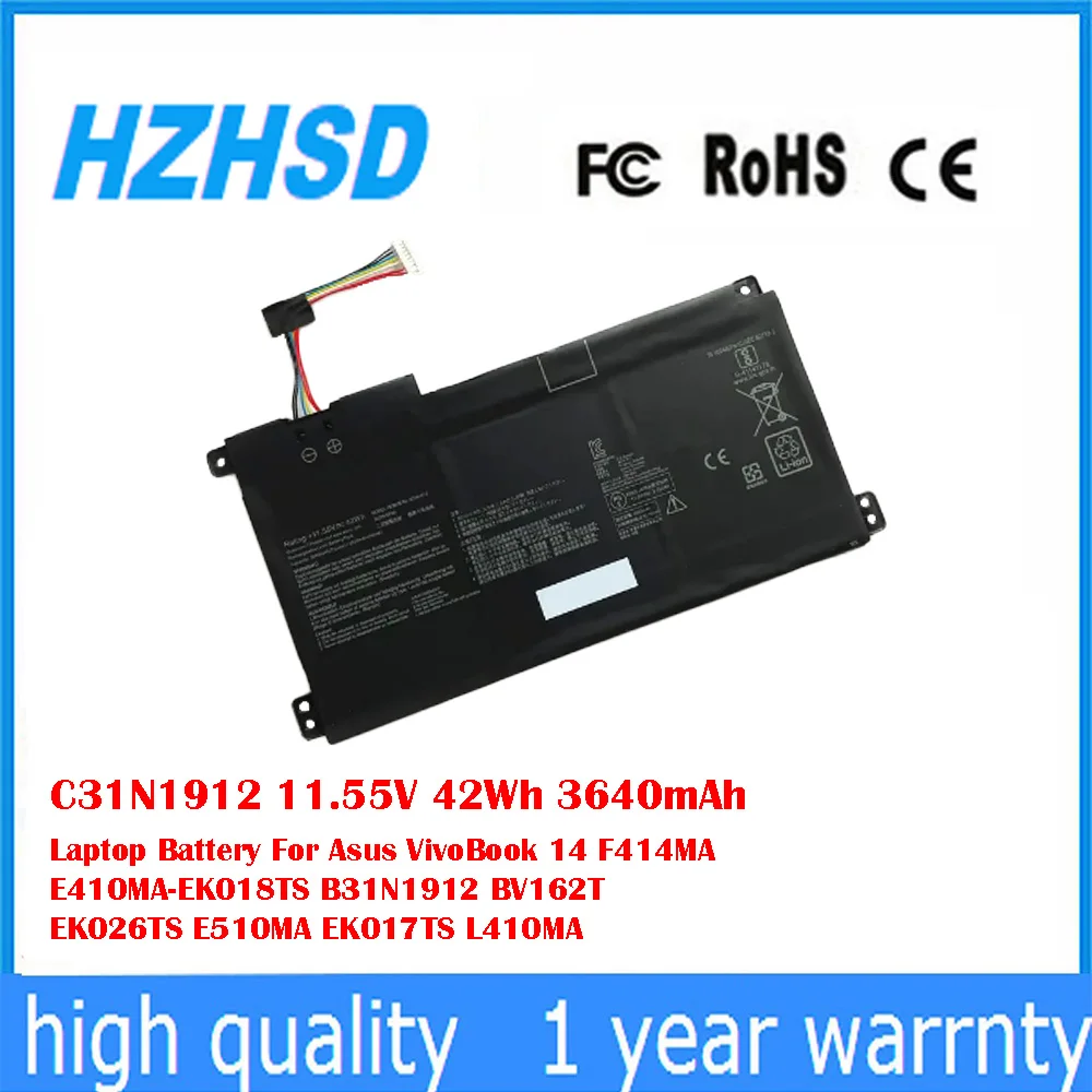 

C31N1912 11.55V 42Wh 3640mAh Laptop Battery For Asus VivoBook 14 F414MA E410MA-EK018TS B31N1912 BV162T EK026TS E510MA EK017TS