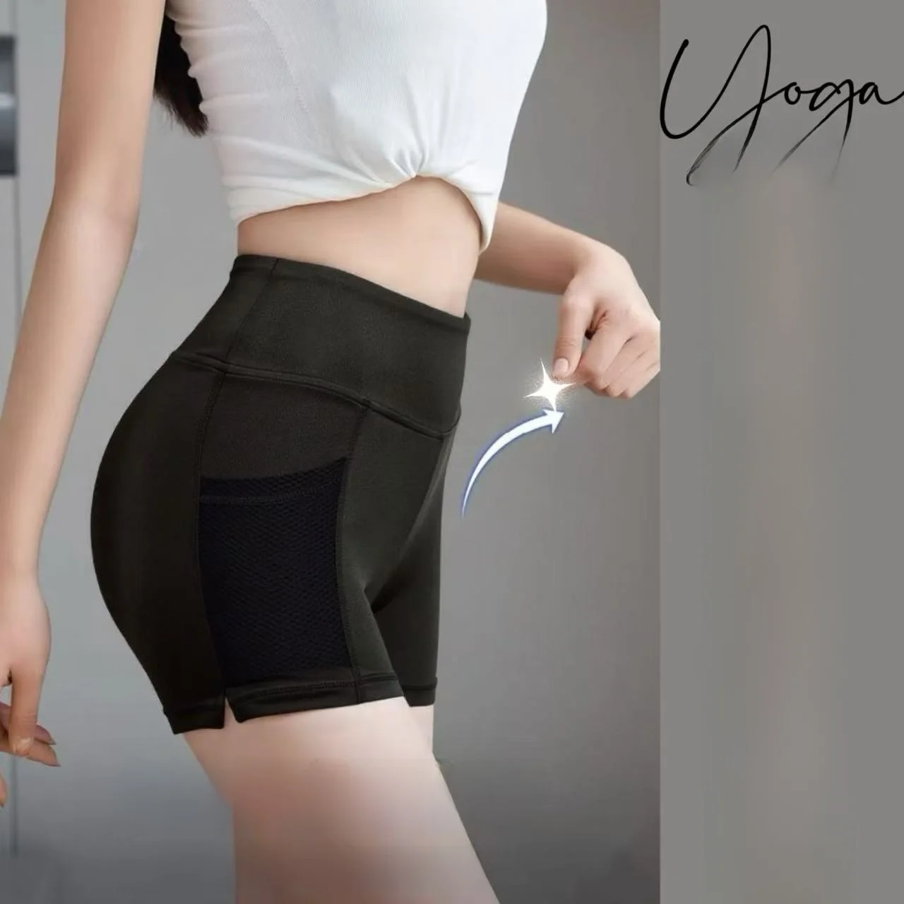 

High-Waist Yoga Shorts Women's Sport Fitness Training Bare Feeling Peach-Shaped Pocket Design Amber Leica Gymwear