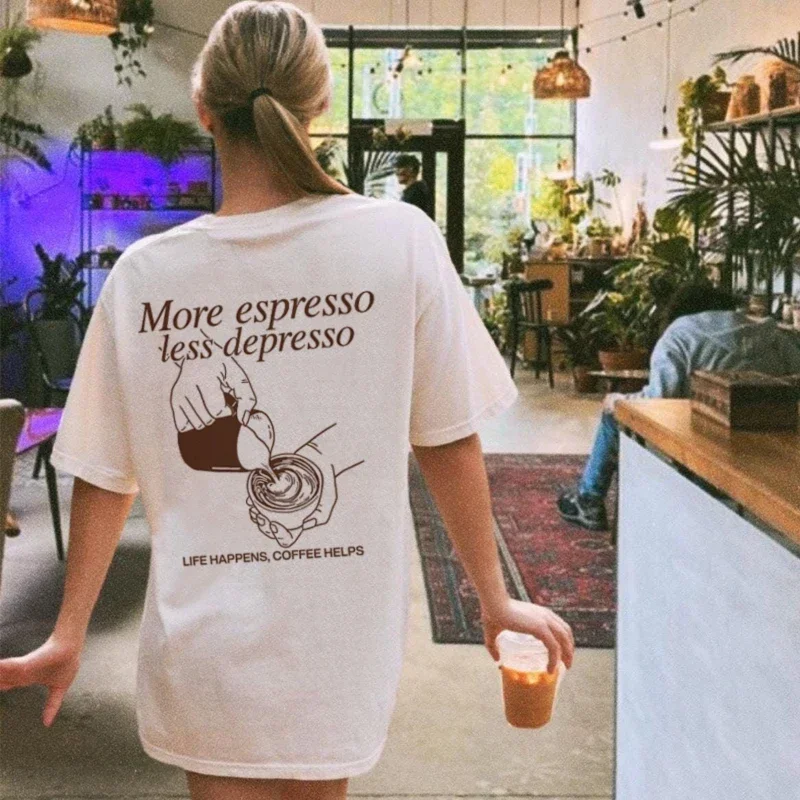 

Забавные кофейные футболки с изображением More Espresso, милая футболка с рисунком бариста, свободная модная уличная одежда, топ для женщин и мужчин, футболка в стиле ретро для любителей кофеина