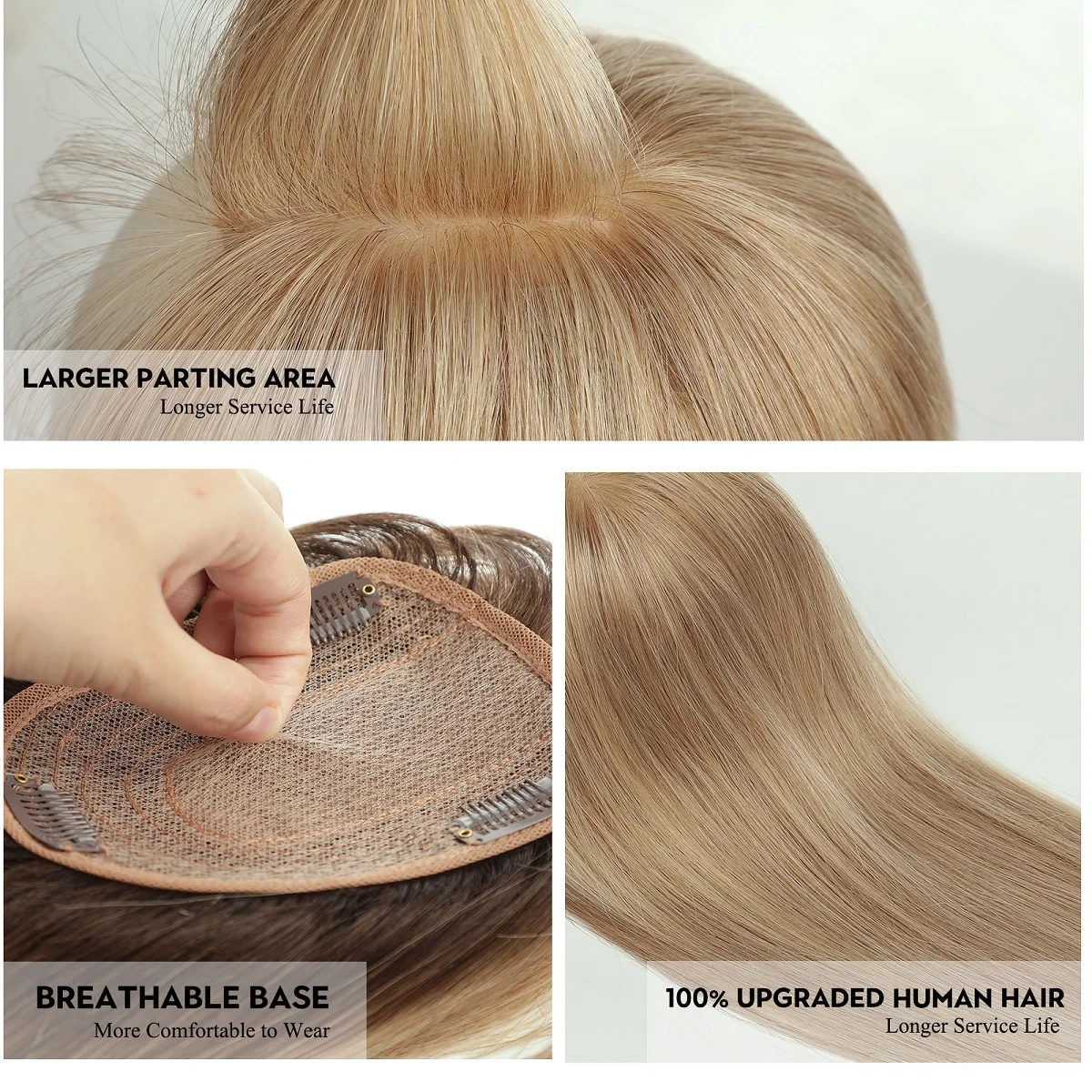 Topper rambut manusia pirang dengan poni 100% rambut Remy asli klip dasar sutra dalam potongan rambut untuk wanita Wig rambut penipis Afro