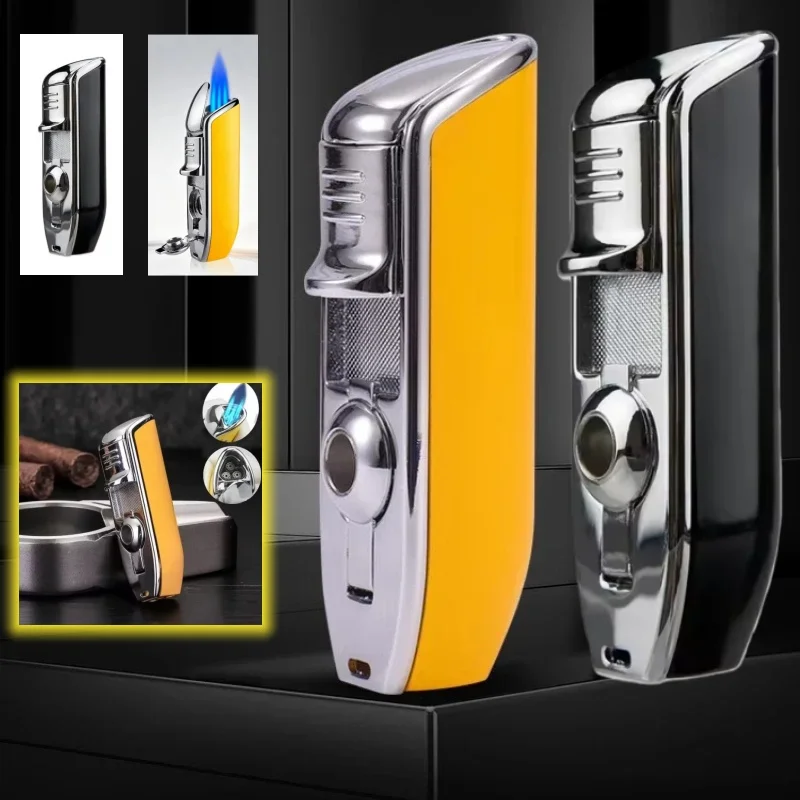 

2026 New Metal Three Straight Jet Gas Lighter Butane Torch Cigarette Lighter Cigar Punch Stripe Sharp Cigarette Lighter Torch