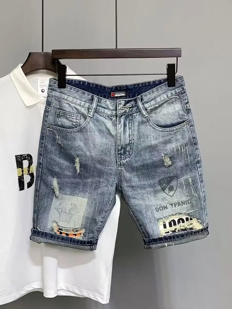 Męskie jeansy Ripped Shorts 2024 Summer New Fashion Casual Vintage Slim Fit Denim Shorts Streetwear Męskie jeansy Szorty y2k jeans