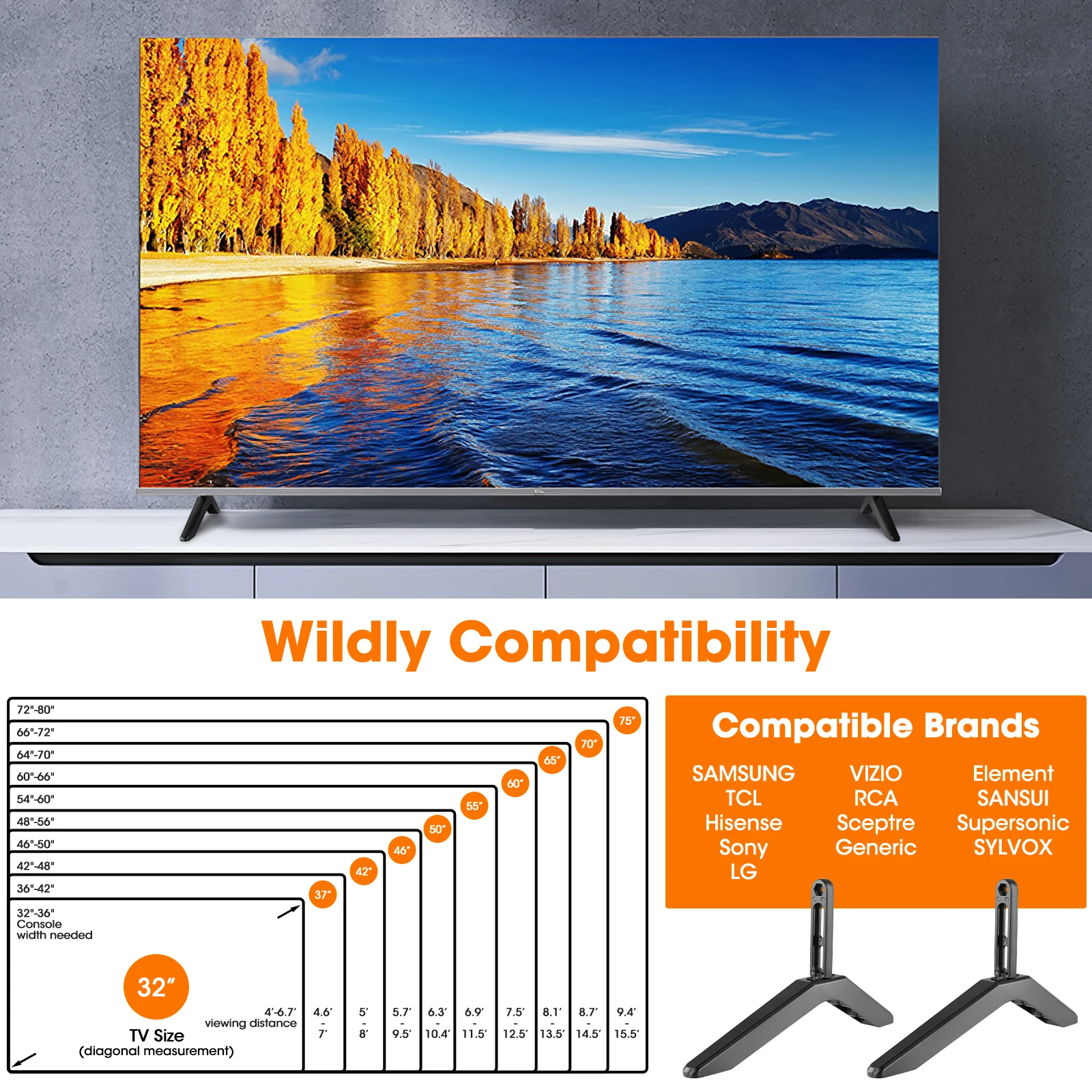 قاعدة تلفزيون عالمية قاعدة قاعدة أقدام حامل تلفزيون جبل أرجل تلفزيون لمعظم التلفزيونات مع مسافة ثقب التركيب من 0.787-2.16 بوصة #5