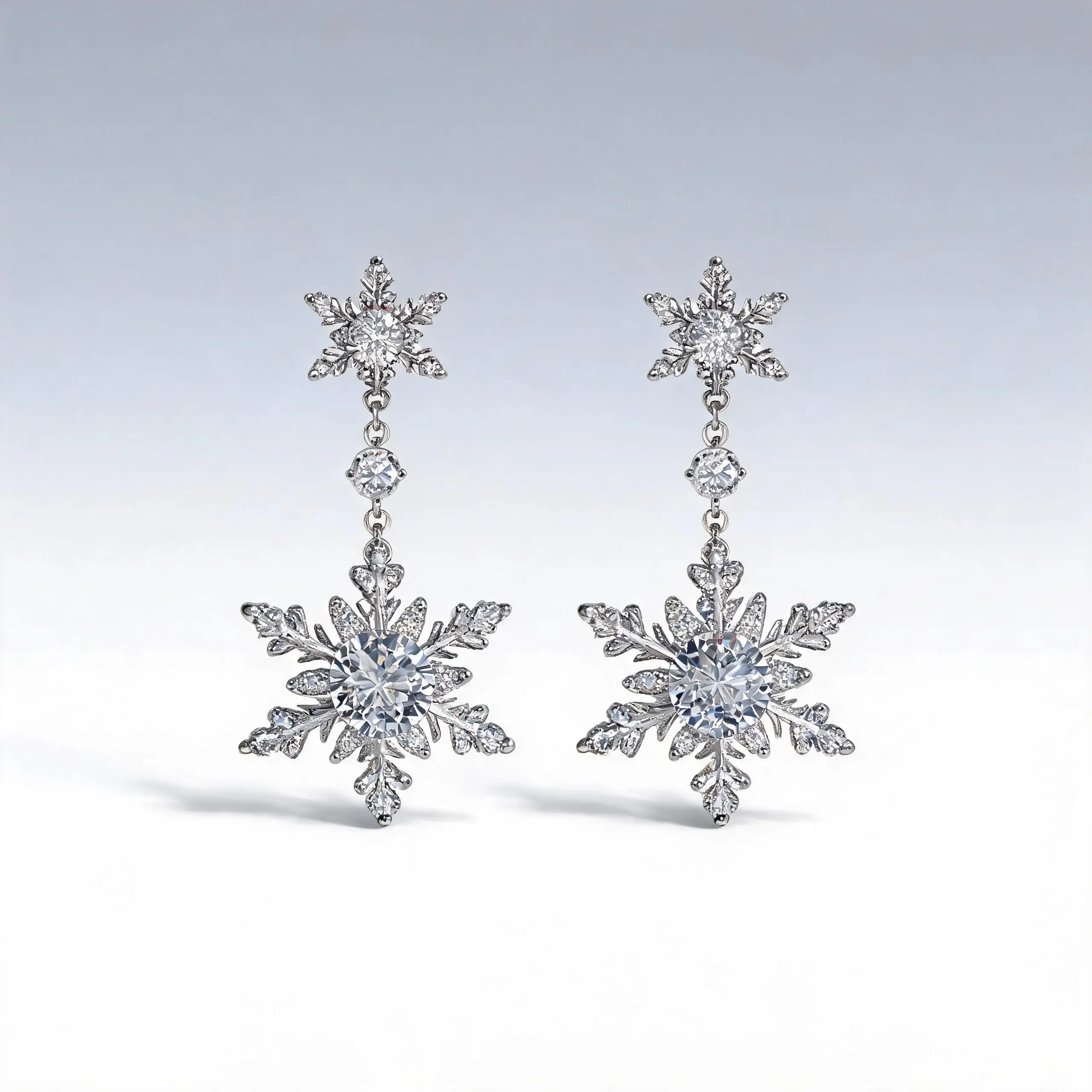 Snowflake Drop Earrings Sparkling Silver Post Earrings Snowflake Dangle Earrings Light Luxury For Holiday Outfits Daily Wear