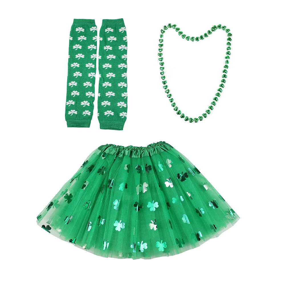 St. Patrick's Baby Clothing Adult Women Glasses Necklace Skirt Hair Accessories Legwarmers 4-PC Set Costume