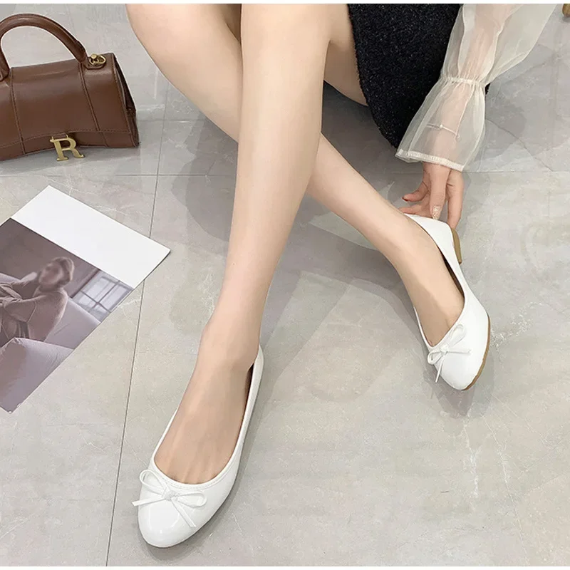 Women\'s Casual Patent Leather Korean Shoes Ladies Bowknot Shallow Elegant Female Moccasins Summer Autumn Flats Shoe 2023