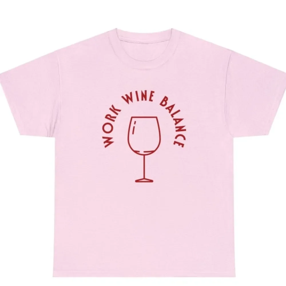 Work Wine Balance Tshirt Fun Wine T-shirt Men\'s Women Fashion Casual 100% Cotton T-shirts Clothing Short Sleeve Graphic Top