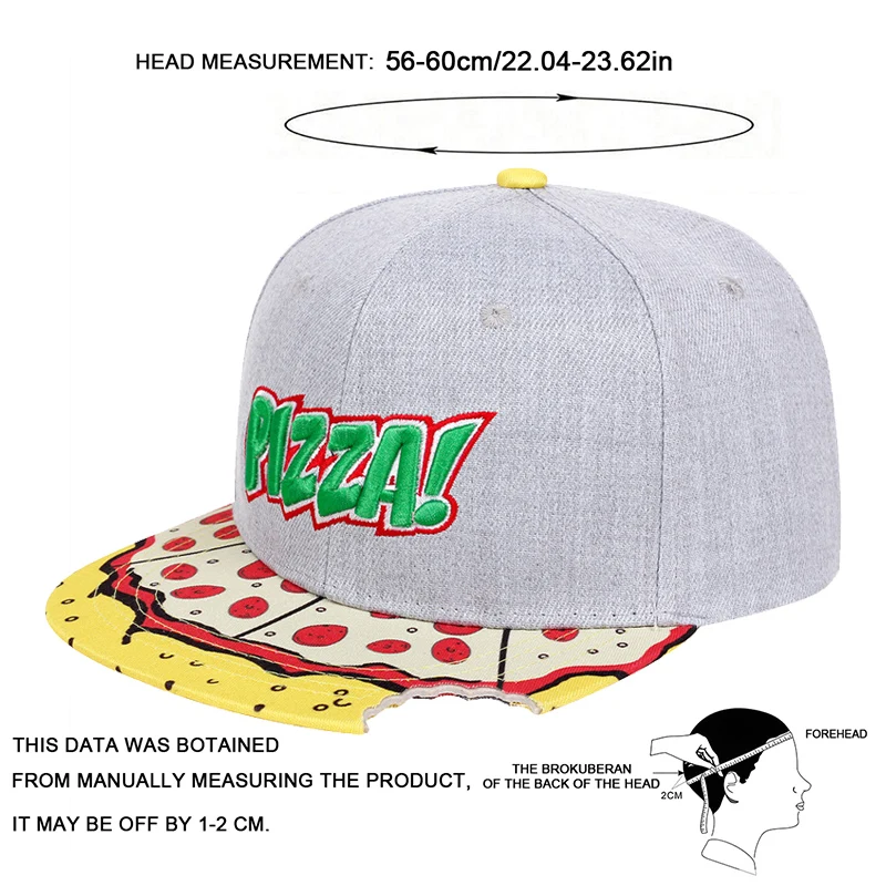 1 buah topi Hip Hop bordir huruf PIZZA uniseks topi santai tabir surya dapat disesuaikan luar ruangan liburan pariwisata perjalanan musim panas musim semi