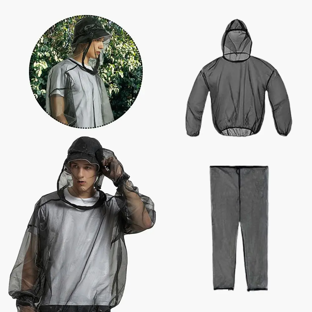 Tuta repellente per zanzare da esterno Giacca anti-insetti Tute con cappuccio in rete Giacca da campeggio da pesca Camicia protettiva in rete per insetti Pantaloni