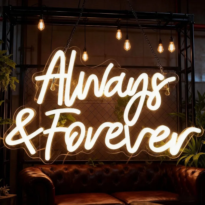 Always & Forever Neon Sign Wedding Birthday Party Backdrop Wall Decor Dimmable Neon Signs for Bedroom Propose Anniversary Gifts