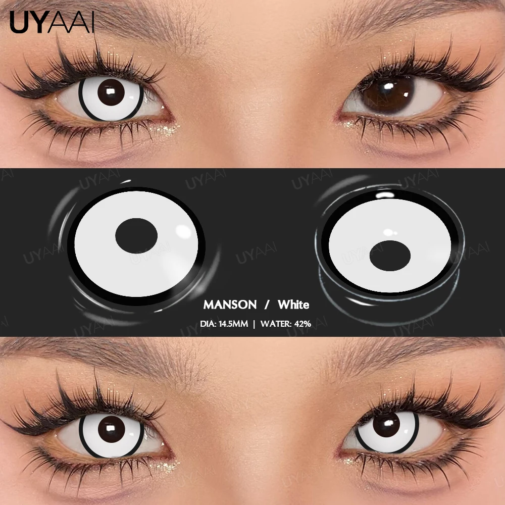 UYAAI 1 Paar Cosplay weiße farbige Kontaktlinsen, schwarze Linsen, Halloween-Schönheit, Make-up-Linse, Vampir, rote Linsen, Anime Colorcon – Detail 8