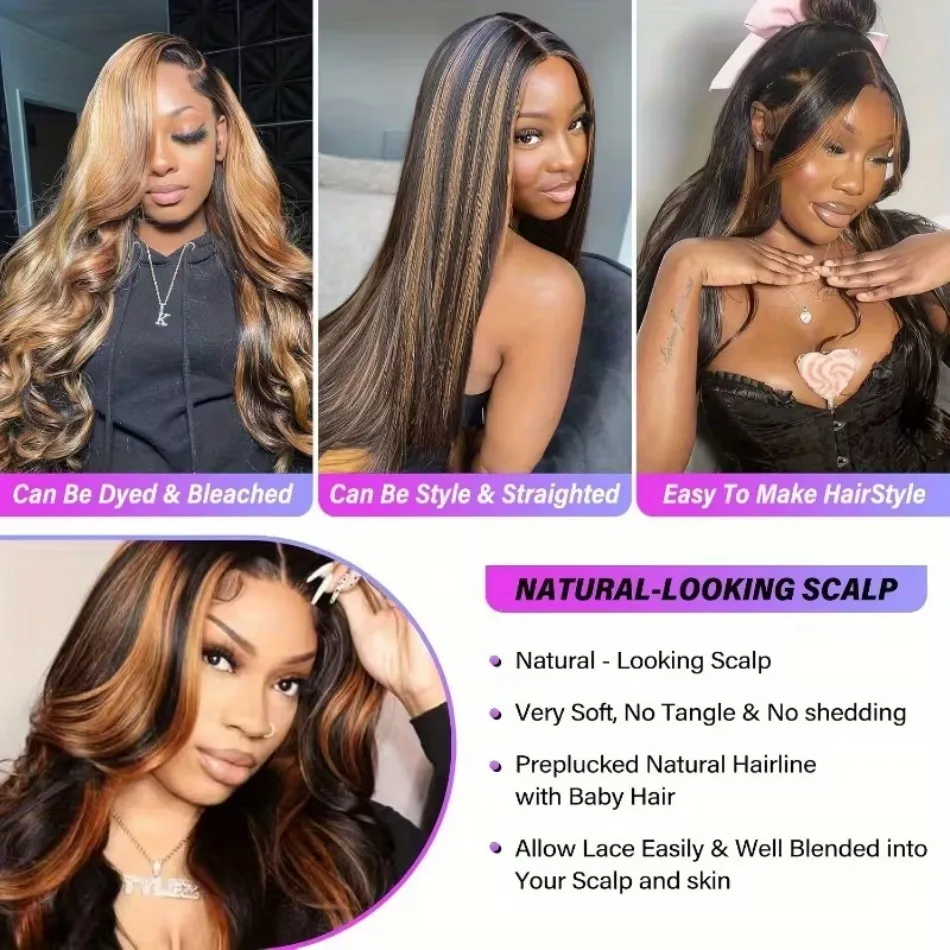 Body Wave Lace Front Wig Highlight Honey Blonde Wig Human Hair 260 Density 13X6 Hd Frontal Wig Pre Plucked P1B30 Ombre For Women - view 5
