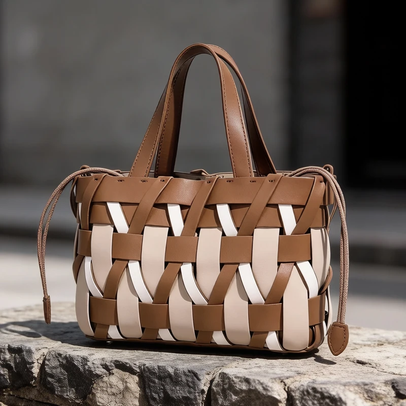 

Korean Casual Tote Bags For Women Luxury Designer Handbags Purses 2026 New In PU Cross Braided With Inner Pocket Handle Shoulder