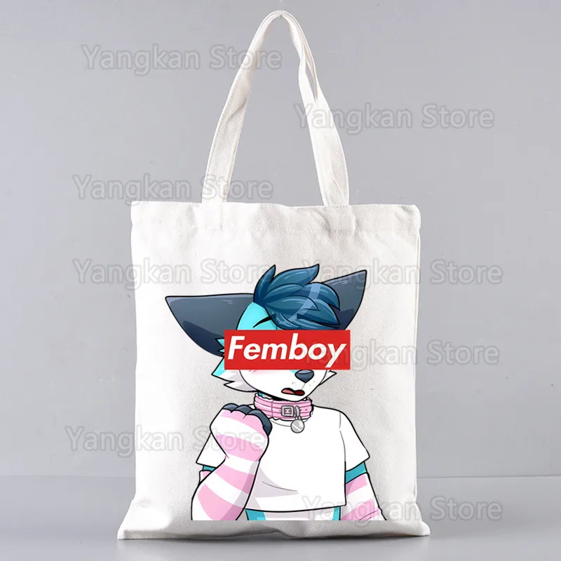 

Femboy Korean Fairycore Goth Unisex Handbags Custom Canvas Tote Bag Print Daily Use Reusable Travel Casual Shopping Bag