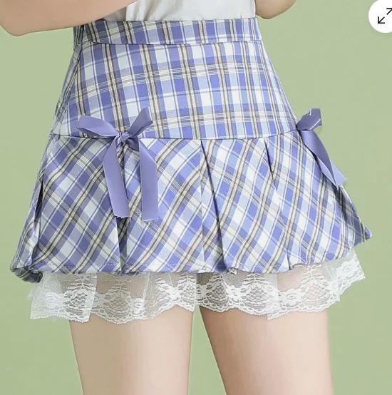 

Orange Plaid Skirt With Bows And Lace Trim Large Size Women's Summer Fashion Skirts
