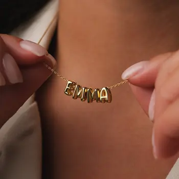 Collar personalizado con nombre de burbuja 3D, collar con letras de globo 3D móvil, collar con nombre de soplo personalizado, regalo del día de la madre para ella
