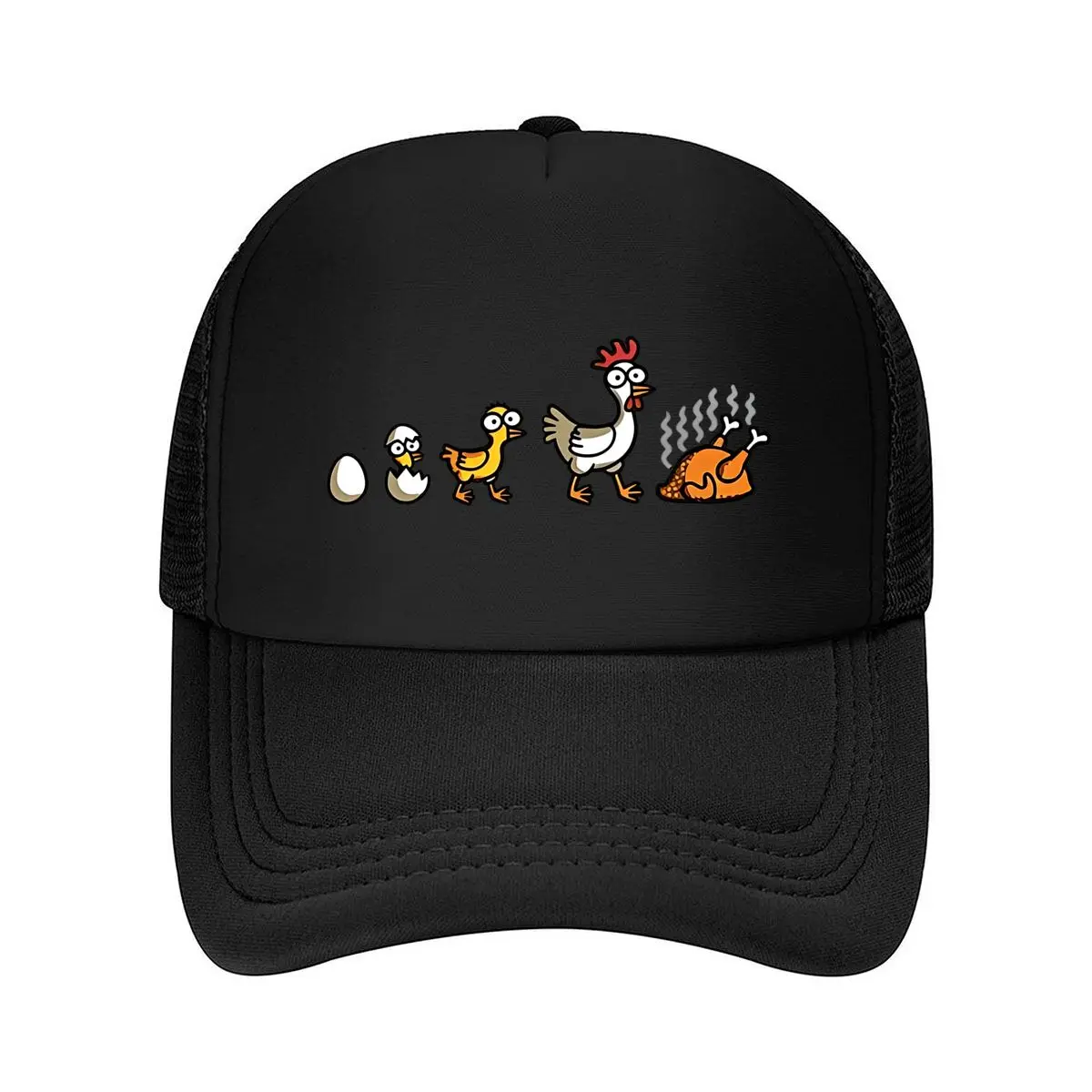 Gorra de béisbol de malla 2026 con estampado divertido del ciclo de vida del pollo para hombre - con etapas de gallo, pollito, pollito que camina y pollito muerto - Lavable a máquina
