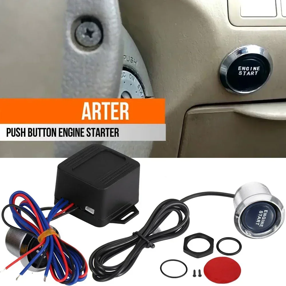 Universal 12V LED Engine Start Push Button - Red/Blue Ignition Starter Switch Kit for Car, Truck, Boat